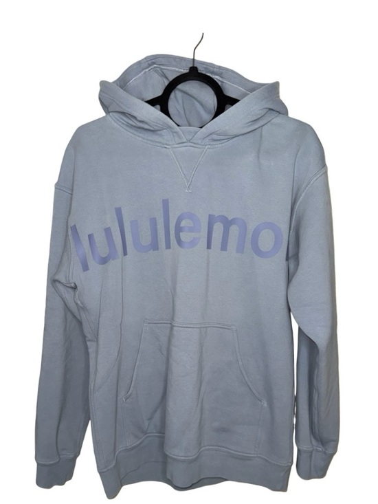 LULULEMON All Yours Chambray Large Logo Wordmark Hoodie Sweatshirt Size 8 - Picture 3 of 9